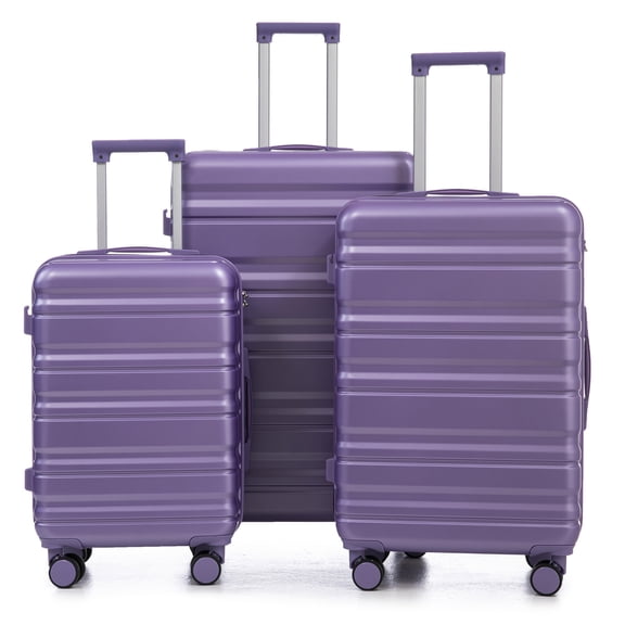 GDF Studio 20"/24"/28" Spinner Wheel Luggage Sets, 3-Piece Hard Shell Suitcases with Lock, Purple