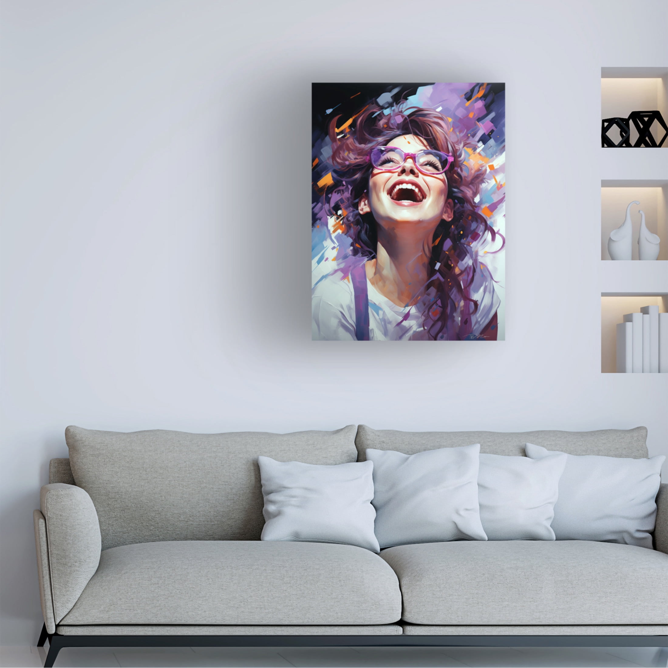 Canvas Wall Art - Momart 'Happy Purple 2' Wall Art for Living Room, Bedroom, or Office Décor by Trademark Fine Art - 24 x 32 Inches