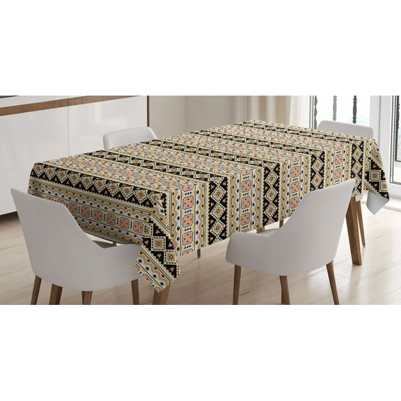 Aztec Tablecloth, Repeating Abstract Triangles Tribal Motifs Pattern, Rectangle Satin Table Cover Accent for Dining Room and Kitchen, 60" X 90", Multicolor, by Ambesonne