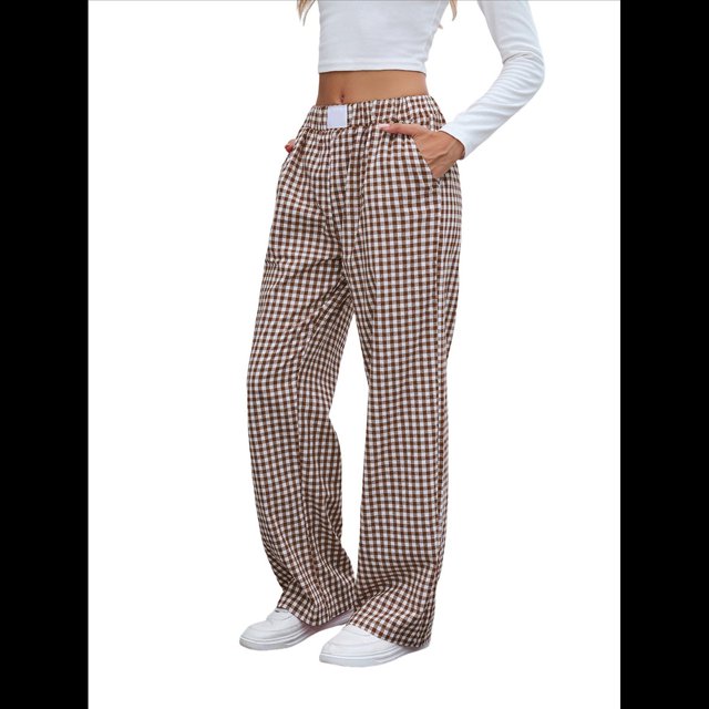 Pantalones Bóxer A Rayas para Mujer, de Algodón, para Estar en Casa, Informales, A Cuadros, Estilo Y2K, con Bolsillos Color Café XXL