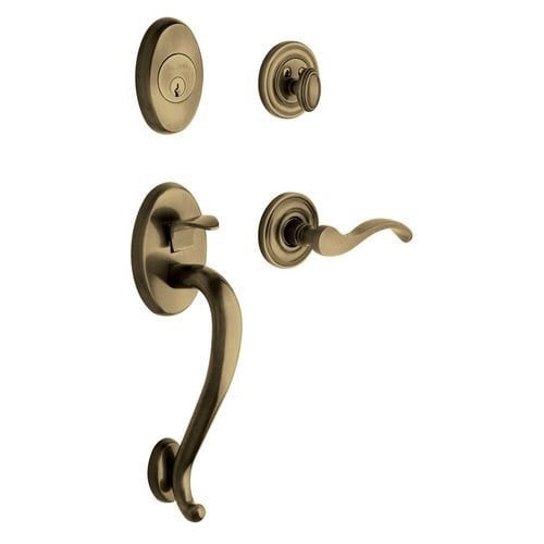 Baldwin 85315.050.RFD Logan Sectional Trim Right Hand Dummy Handleset with Wave Lever, Satin Brass and Black