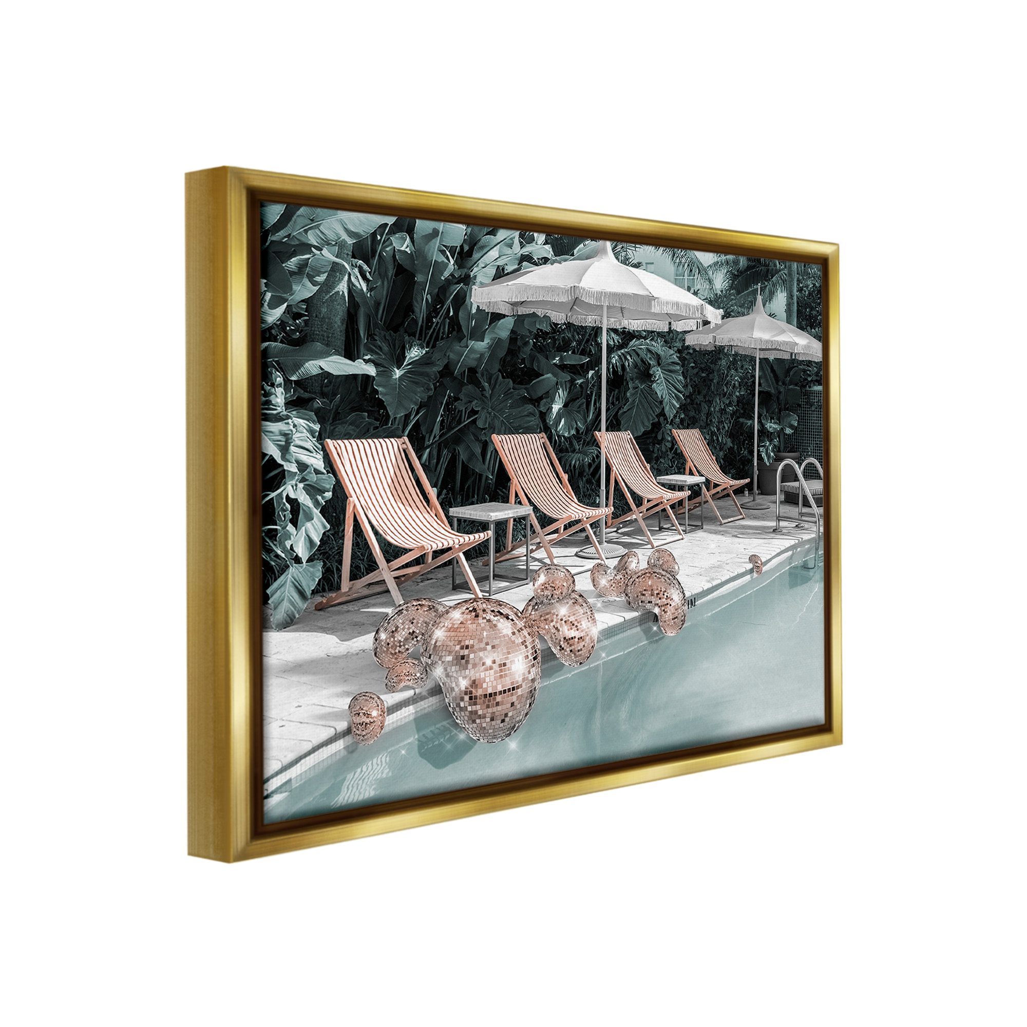 Stupell Industries Tropical Disco Balls Nature Painting Gold Floater Framed Canvas Art Print Wall Art, 31 x 25