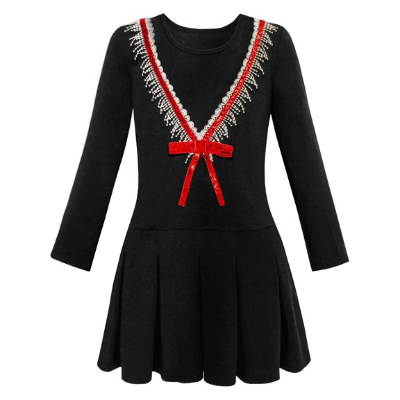 Girls Dress School Uniform Back School Long Sleeve Bow Tie Dress 4