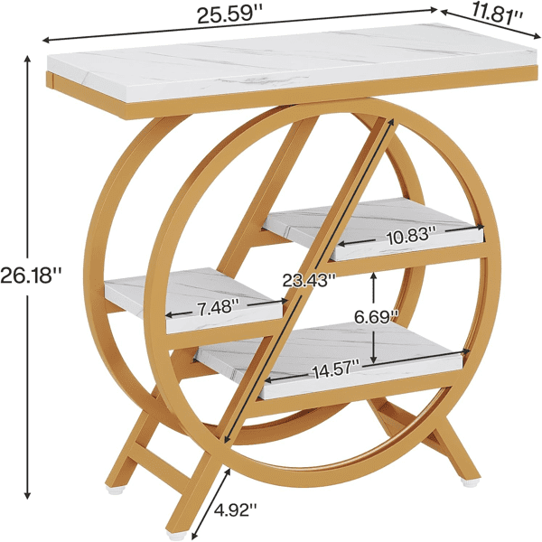 3-Tier Industrial End Table, Slim Side Table with Open Storage, Wood & Metal Frame for Living Room/Bedroom/Office