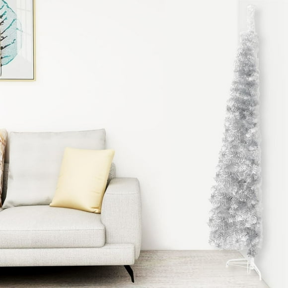 Slim Artificial Half Christmas Tree with Stand Silver 4 ft
