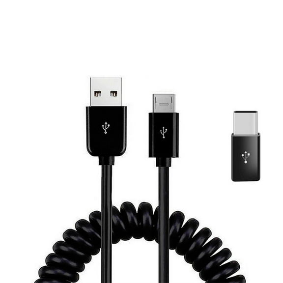 Coiled USB Cable for Google Pixel 8/Pro Phones - Charger Cord Micro-USB to USB-C Adapter Power Wire Sync Black compatible with Google Pixel 8/Pro