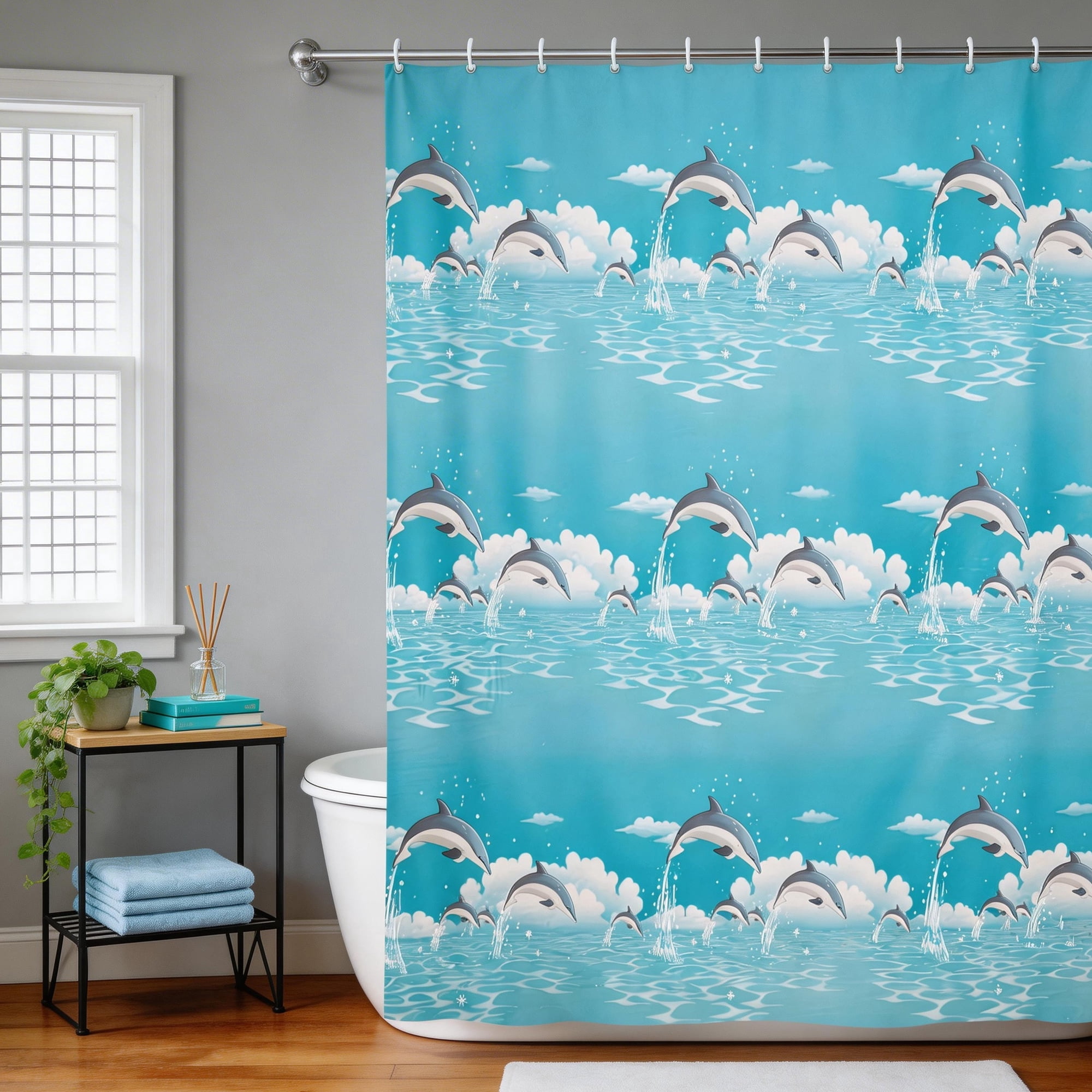 Unique Bargains Durable Shower Curtain Measuring 70.87x78.74 Inches One Piece Dolphin