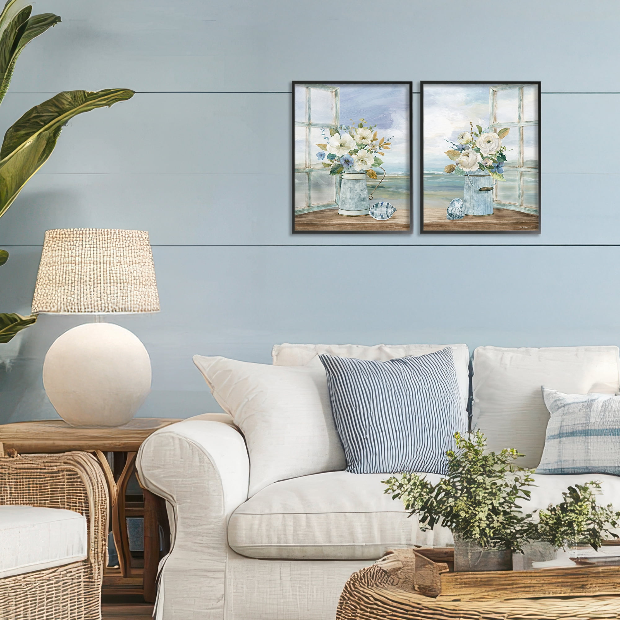 Stupell Industries Seaside Bouquets in Window 2 Piece Black Framed Giclee Art Set, design by Carol Robinson