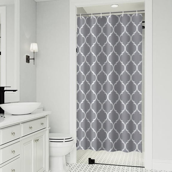 Gray Geometric Quatrefoil Pattern Shower Curtain 36"x72" ,Bathroom Decorative Shower Curtains Set with 12 Hooks,Modern Waterproof Washable Shower Curtain