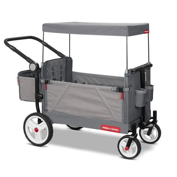 Radio Flyer Odyssey Stroller Wagon, Baby Stroller Wagon with Canopy and Bag, Grey