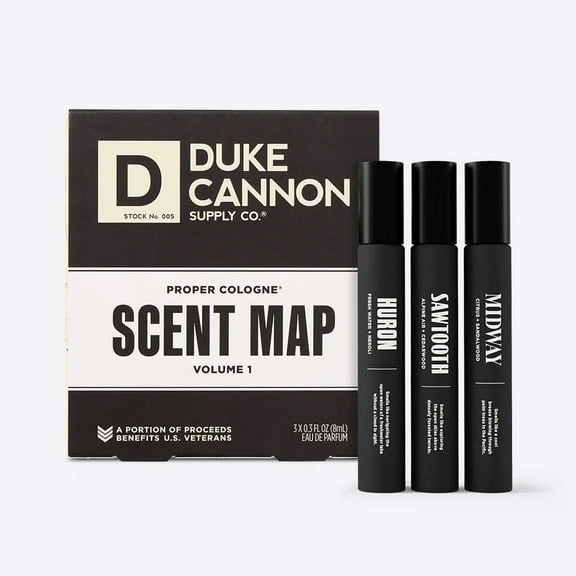 Duke Cannon Proper Cologne 0.3oz Sampler 3-Pack - Highly Scented Cologne for Men (Sawtooth, Midway, Huron)