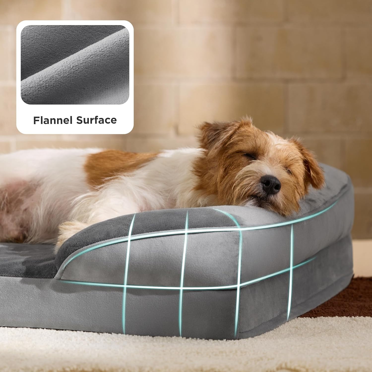 Gray Luxury Sofa-Style Pet Orthopedic Bed for Large and Medium Dogs – Removable Machine-Washable Plush Cover, 4-Sided Bolster, Non-Slip Bottom, Size 27.5"x23.6"x7"