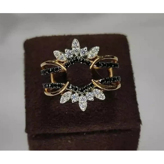 beryl_creation 3.00 Ctw Round Cut Black & White Diamond Wedding Engagement Enhancer Wrap Guard Halo Ring 14K Yellow Gold Plated 925 Sterling Silver -4