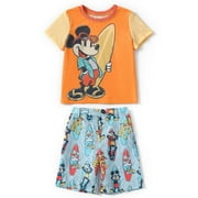 Disney Mickey Mouse Boys Graphic Tee with Cotton Shorts 2 Pieces Summer Outfit Set Kids Size 5-6Y
