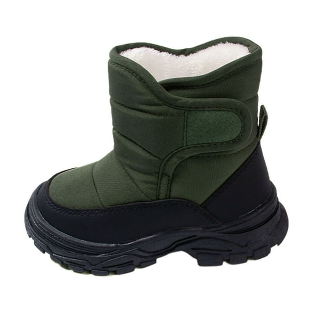 Green Cozy Winter Boots For Children 7-14 Years, Fleece Lining With Snowflake Design, High Top, Comfortable Soft Sole