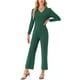 thumbnail image 2 of INSPIRAR CHIC Mono de Mujer con Cuello en V de Manga Larga, Cintura Ajustable, Pierna Ancha, Pantalones Largos, Mono Elegante de Punto S Verde Oscuro, 2 of 5