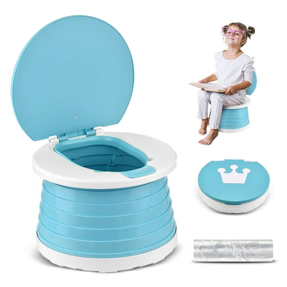 Portable Potty for Toddler Travel Foldable Potty Seat for Toddler Training Toilet for Kids Boys Girls Car Potty on The Go Potty Travel Potty Chair for Camping Park Indoor/Outdoor -15PCS Cleaning Bags
