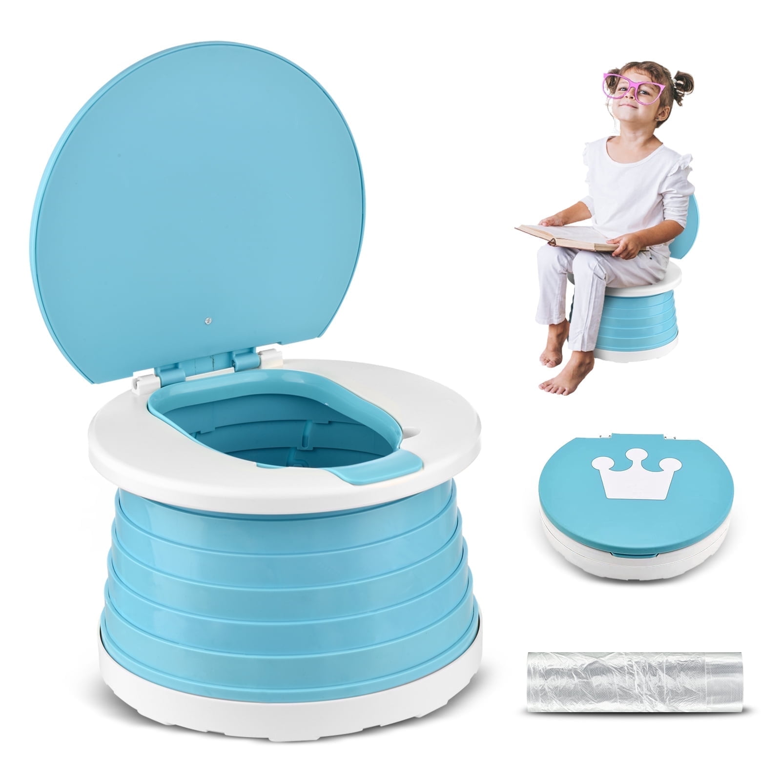 Portable Potty for Toddler Travel Foldable Potty Seat for Toddler Training Toilet for Kids Boys Girls Car Potty on The Go Potty Travel Potty Chair for Camping Park Indoor/Outdoor -15PCS Cleaning Bags