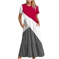 thumbnail image 1 of Meichang Robes pour Femmes Été à Blocs de Couleur Robes à Volants Coupe Ample Manches Courtes Robes Midi Décontractées Col Rond Robes Confortables pour le Travail, 1 of 4