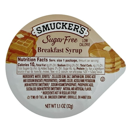 Smuckers Sugar Free Syrup Breakfast – 20 Individual Syrup Packets 1.1-Oz Each - Low Carb Sugar Free Syrup Cups - Pancake Syrup Low Calorie - NSR One Bamboo Mini Spoon
