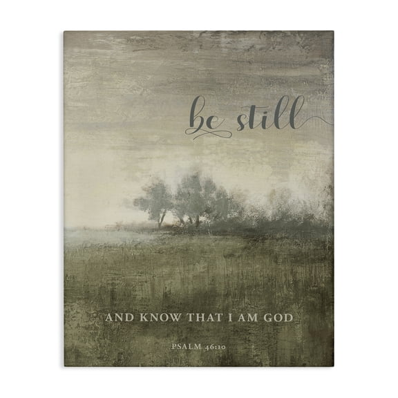Stupell Industries Be Still over Rustic Landscape Spiritual Painting Wrapped Canvas Canvas Art Print Wall Art, 16 x 20