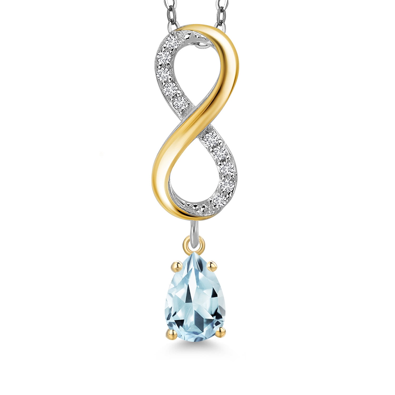 Gem Stone King 925 Silver and 10K Yellow Gold Sky Blue Aquamarine and Lab Grown Diamond Pendant Necklace for Women | 1.38 Cttw | Gemstone March Birthstone | Pear Shape 7X5MM | With 18 inch Chain