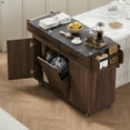 thumbnail image 1 of MODERNLUXE 43.8" Kitchen Island with Storage, Rolling Kitchen Island Cart with Adjustable Shelf,Till Out Trash Cabinet,Drop Leaf,Drawers and Spice & Towel Rack,Portable Islands on Wheels,Walnut, 1 of 8