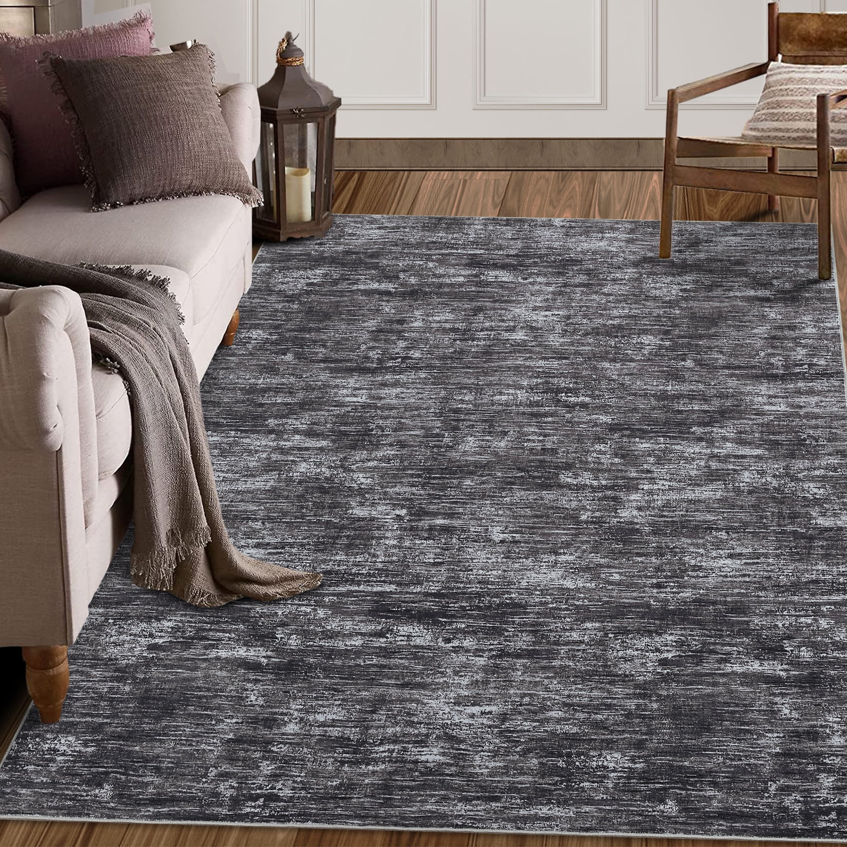 Hasoo Area Rug 9' x 12' Rugs for Dining Room Modern Rugs for Living Room Soild Indoor Carpet Soft Lightweight Washable Dark Gray Rugs