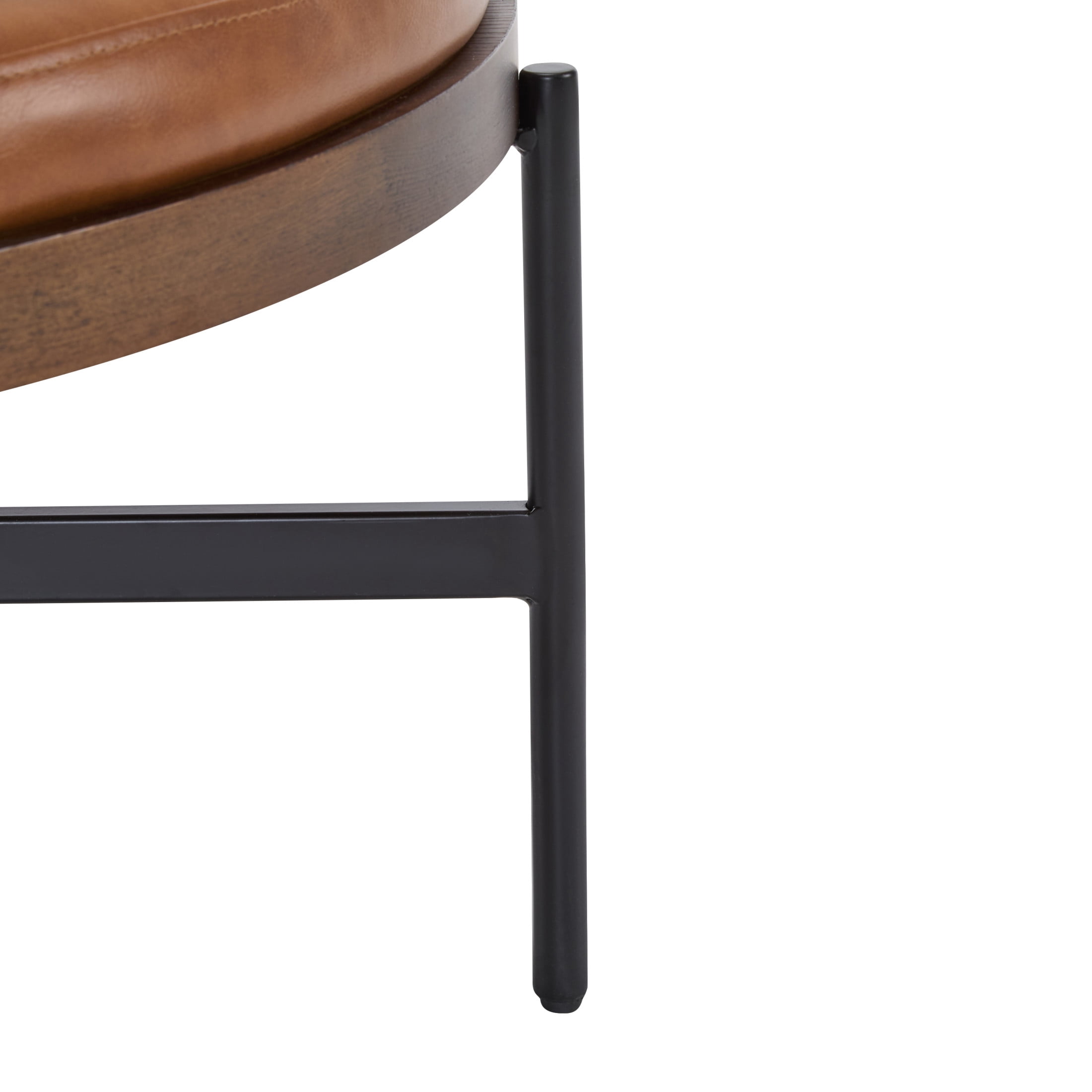Casual Home 36'' Modern Round Cocktail Ottoman with PU Upholstery and Metal Base, Brown and Black