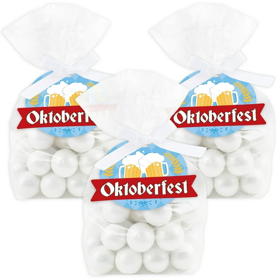 Big Dot of Happiness Oktoberfest - Beer Festival Clear Goodie Favor Bags - Treat Bags With Tags - Set of 12