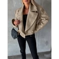 thumbnail image 4 of Womens Crop Pea Coat Wool Blend Office Work Lapel Collar Short Winter Jacket Trench Coat Light Coffee Color L, 4 of 9