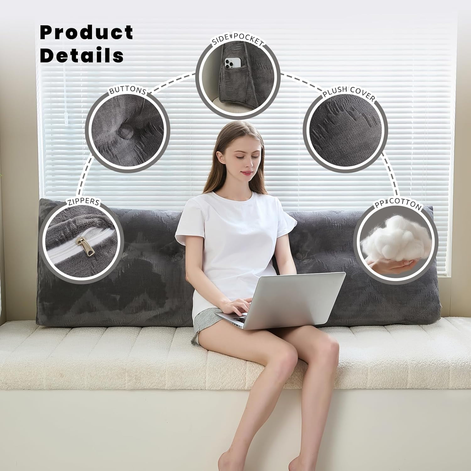 Headboard Pillow for Bed,Triangular Wedge Pillow Headboard Soft Support While Reading and Resting,Bed Bolster Cushion Headboard with Removable Cover, Queen (59"x8"x20")
