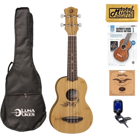 Luna Guitars Bamboo Soprano Ukulele Book Bundle, UKE BAMBOO S