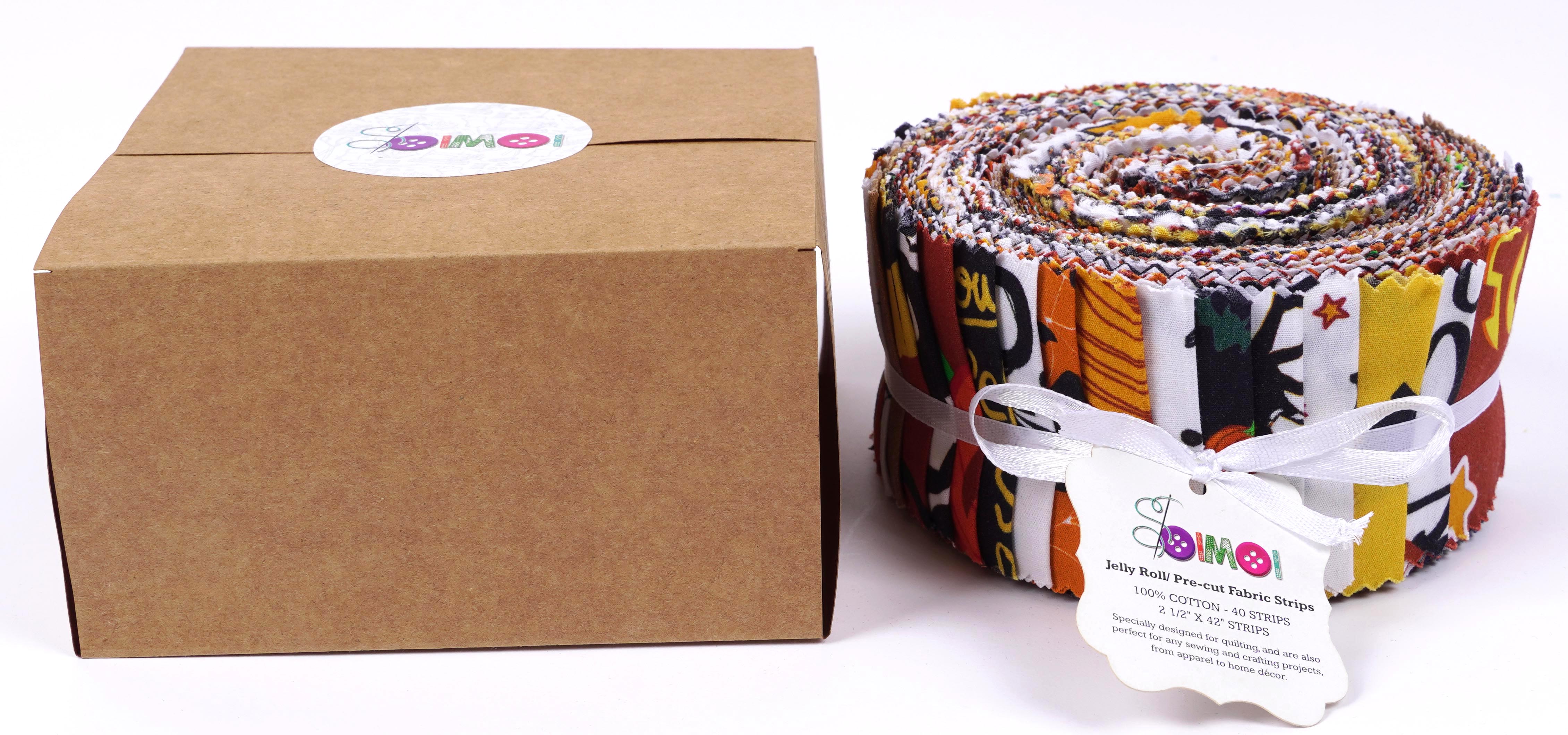 Soimoi 40Pcs Halloween Print Cotton Precut Fabrics For Quilting Craft Strips 2.5x42inches Jelly Roll - Multicolor