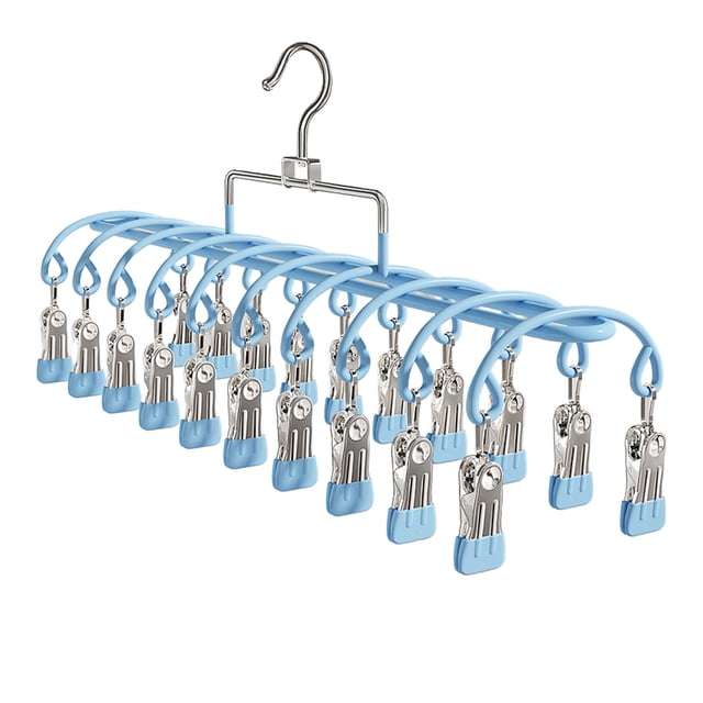 Hioecau Windproof Clothes Hanger 20 Clips Sock Hanger Stainless Steel Drying Rack for Socks Underwear Baby Clothes Diapers Towels
