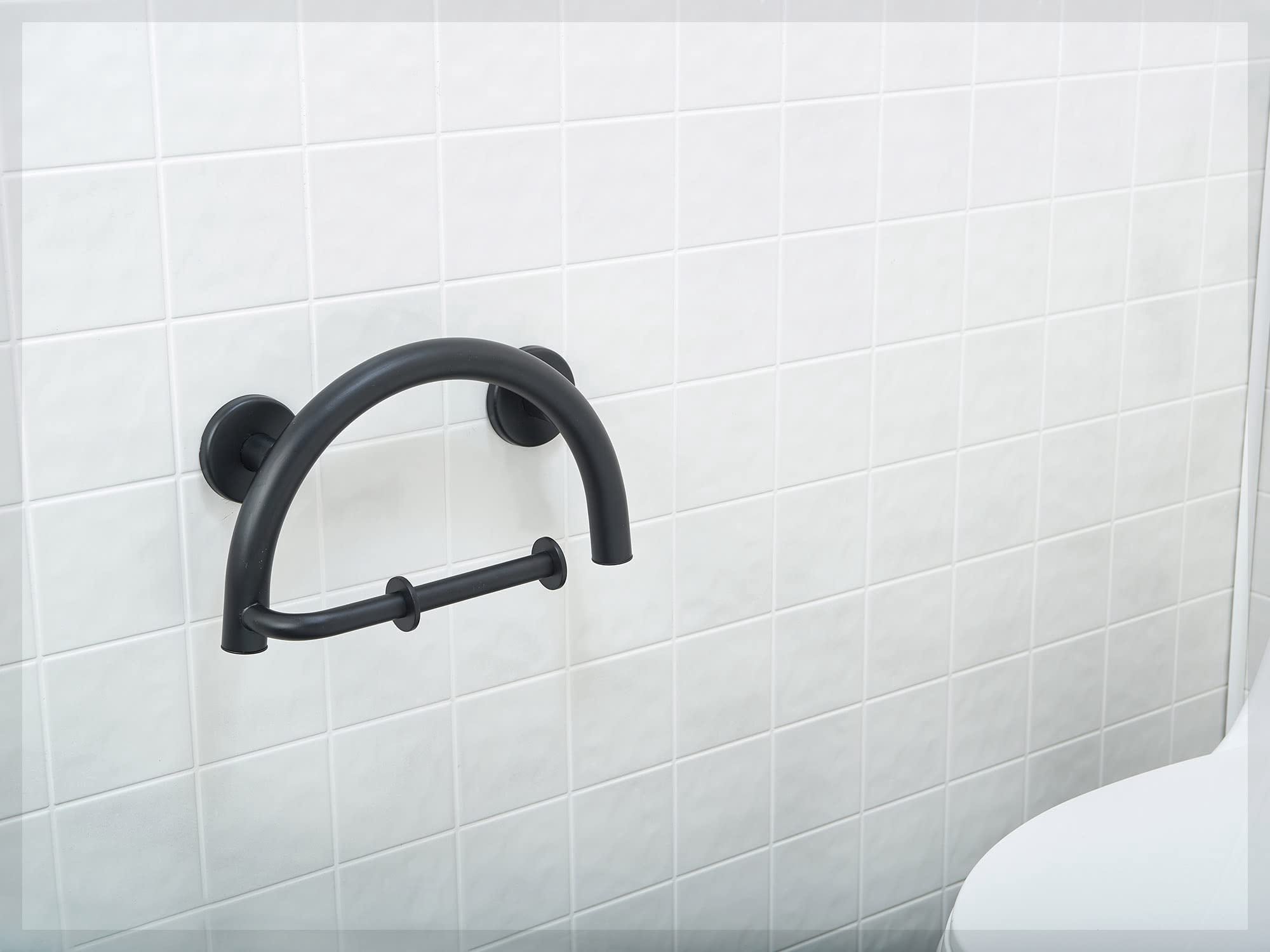 Grab Bar Toilet Paper Holder - Bathroom Safety Aid ADA/304 Stainless Steel/Matte Black/ 13" x 8"