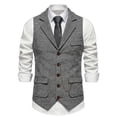 thumbnail image 2 of Mens Lapel Collarl Tweed Suit Vest Herringbone Single-Breasted Sleeveless formal Waistcoat Slim Fit Vests With Chain Detail,Pockets, 2 of 9
