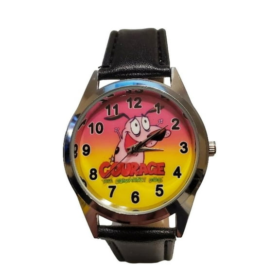 The Cowardly Dog Cartoon Character Quartz Black Leather Band Wrist Watch