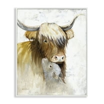 Stupell Industries Neutral Longhorn & Calf Animals & Insects Painting White Framed Art Print Wall Art, 24 x 30