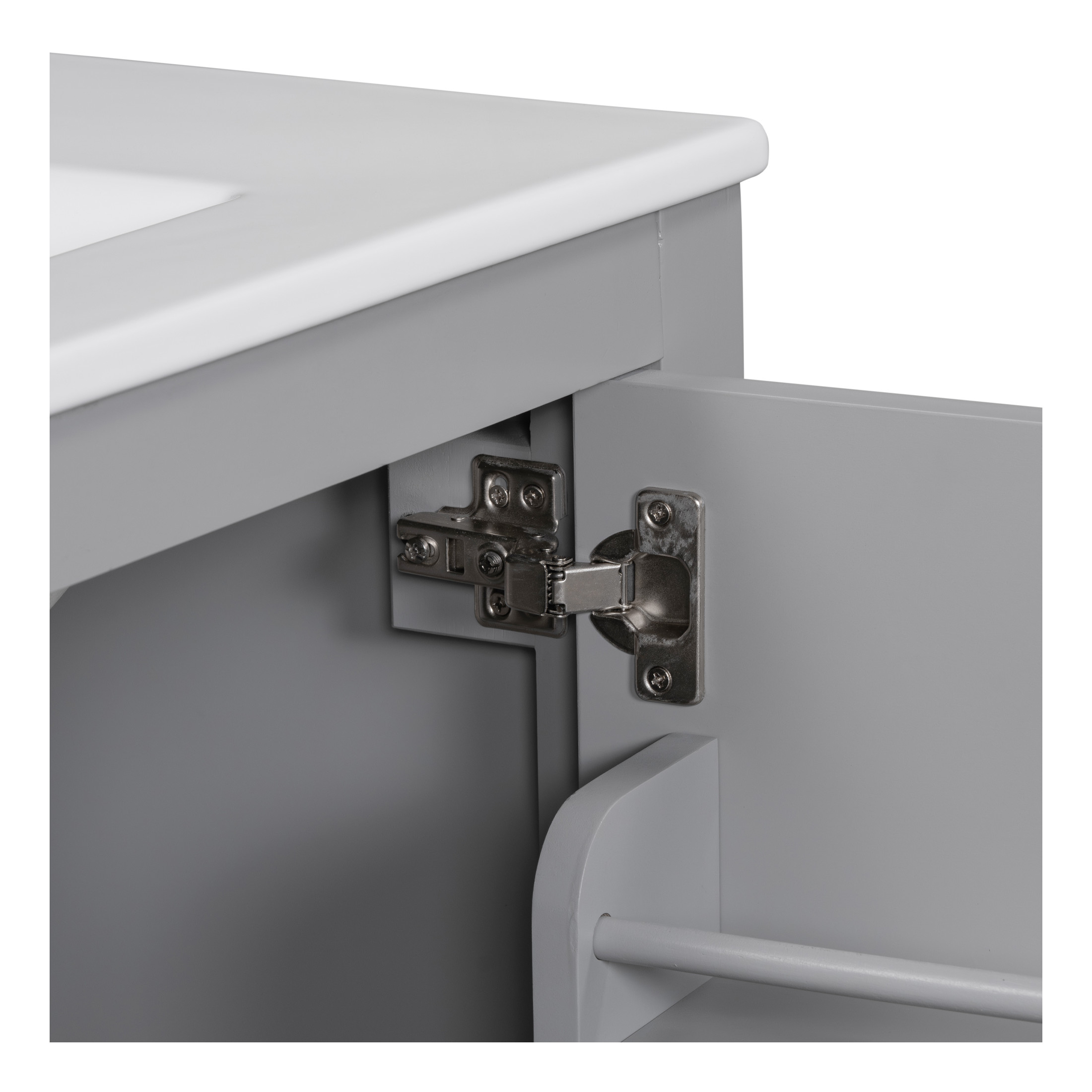 Zolaris Modern Bathroom Vanity with Ceramic Sink, Shelves, Drawers, Wood, Gray