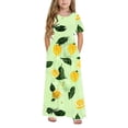 thumbnail image 5 of BFHHYA Girls Short Sleeve Maxi Dress Teens Fashion Print Loose Flowy Dress Summer Beach Boho Tshirt with Pockets Size 4-14 Y, 5 of 8
