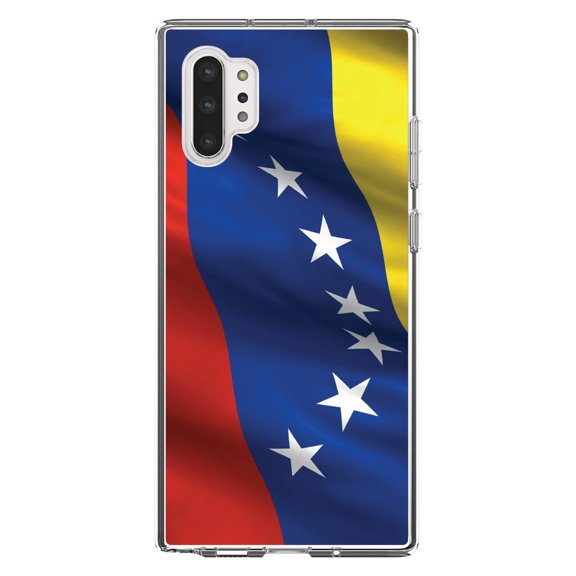DistinctInk Clear Shockproof Hybrid Case for Galaxy Note 10 PLUS (6.8" Screen) - TPU Bumper, Acrylic Back, Tempered Glass Screen Protector - Venezuela Waving Flag Red Blue Yellow - Venezuela