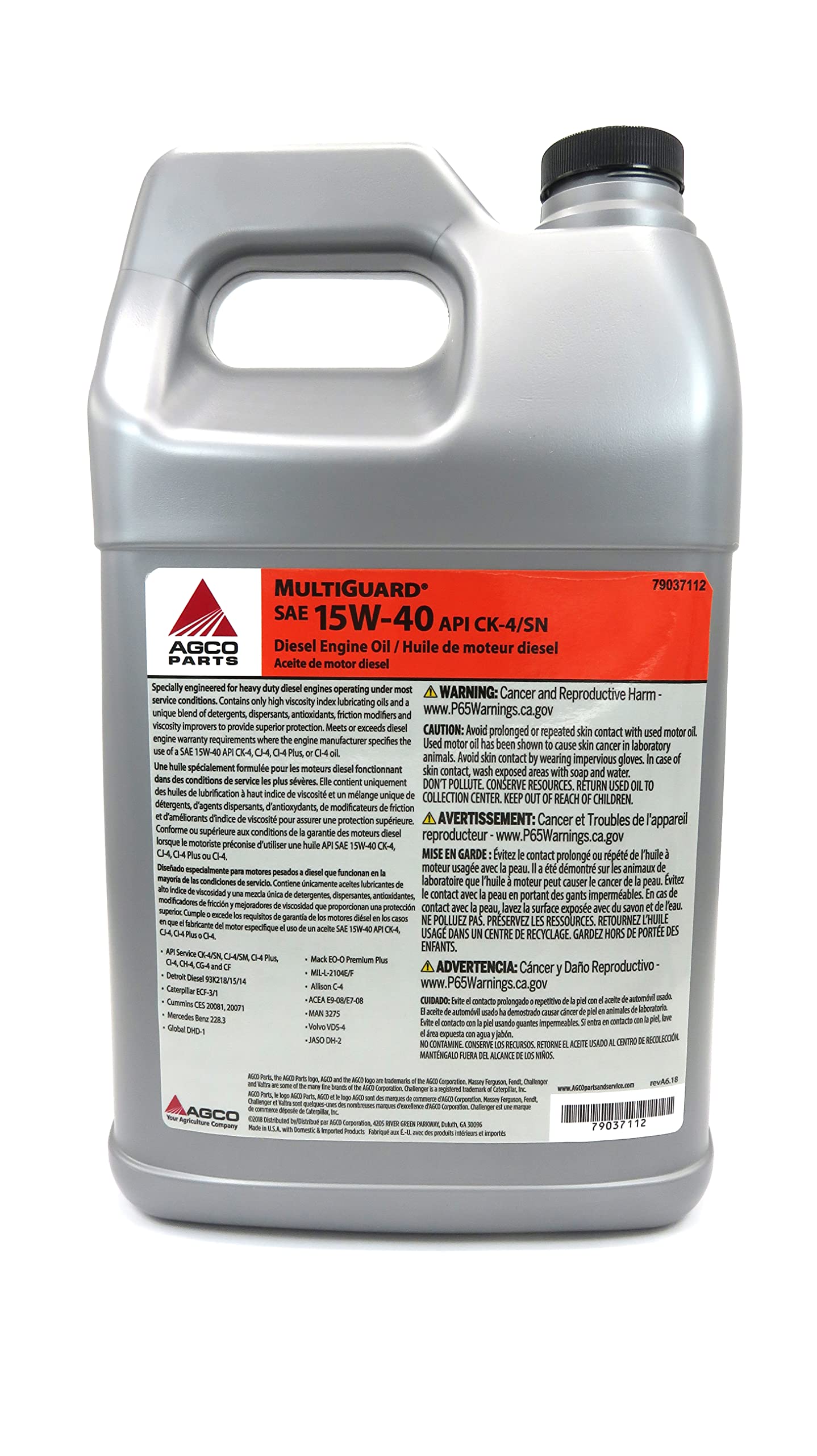 AGCO MultiGuard SAE 15W-40 API CK-4 Diesel Engine Oil 1 Gallon 79037112