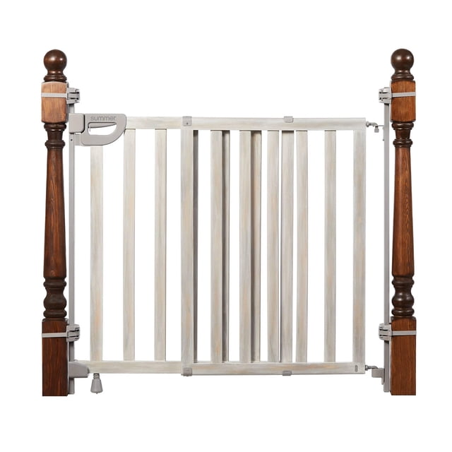 Barandilla y puerta de seguridad de madera para escaleras para bebés Summer con diseño de puerta extra ancha y manija de agarre cómodo para una fácil liberación con una sola mano, multicolor