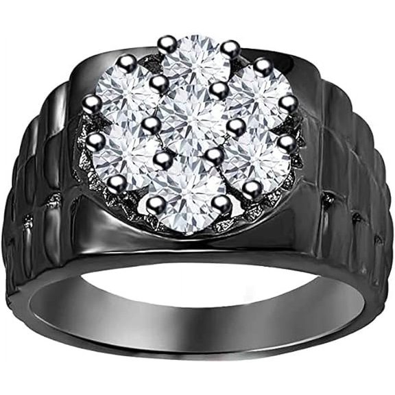 beryl_creation Men's 1.12 Ct Round Cut White Diamond Engagement Hip Hop Cluster Pinky Ring 925 Sterling Silver 14K Black Gold Plated -5