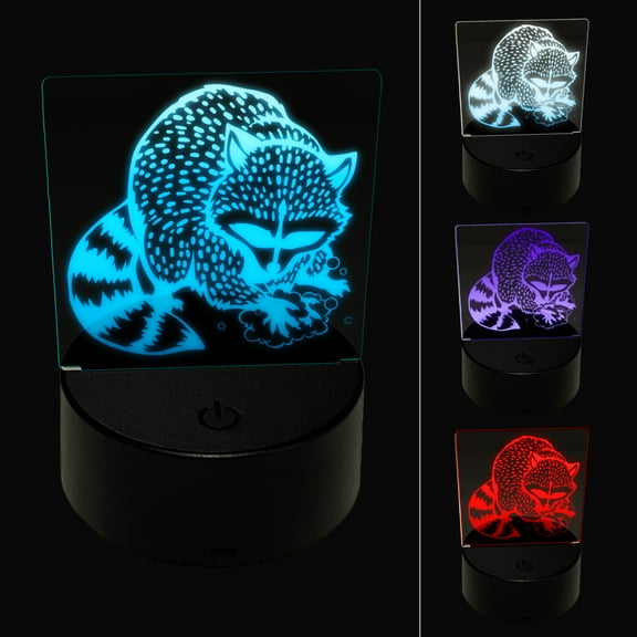 Raccoon Washing Hands LED Night Light Sign 3D Illusion Desk Nightstand Lamp