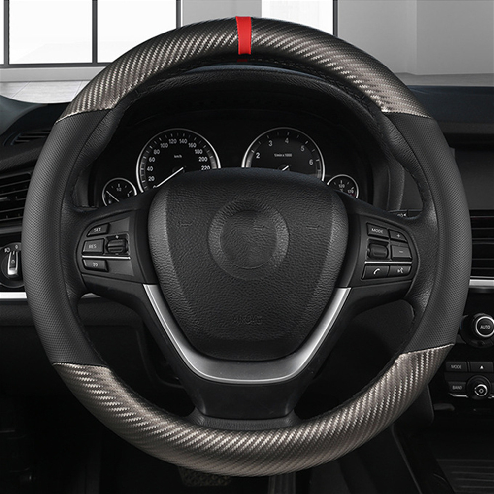 XUKEY Carbon Fiber Leather Steering Wheel Cover, Black photo 4