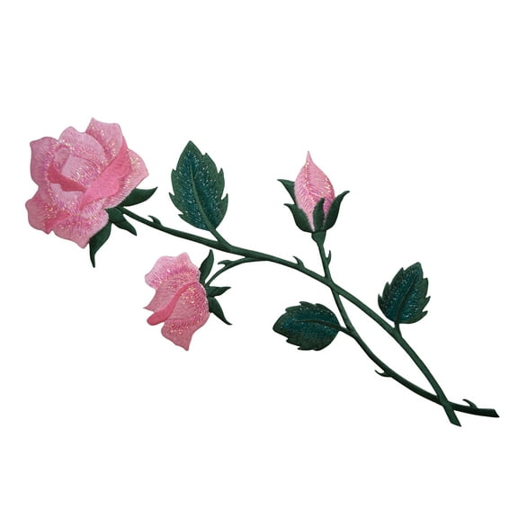 Rose - Pink - Rose with open and closed Petals - LARGE - Iron on Applique/Embroidered Patch