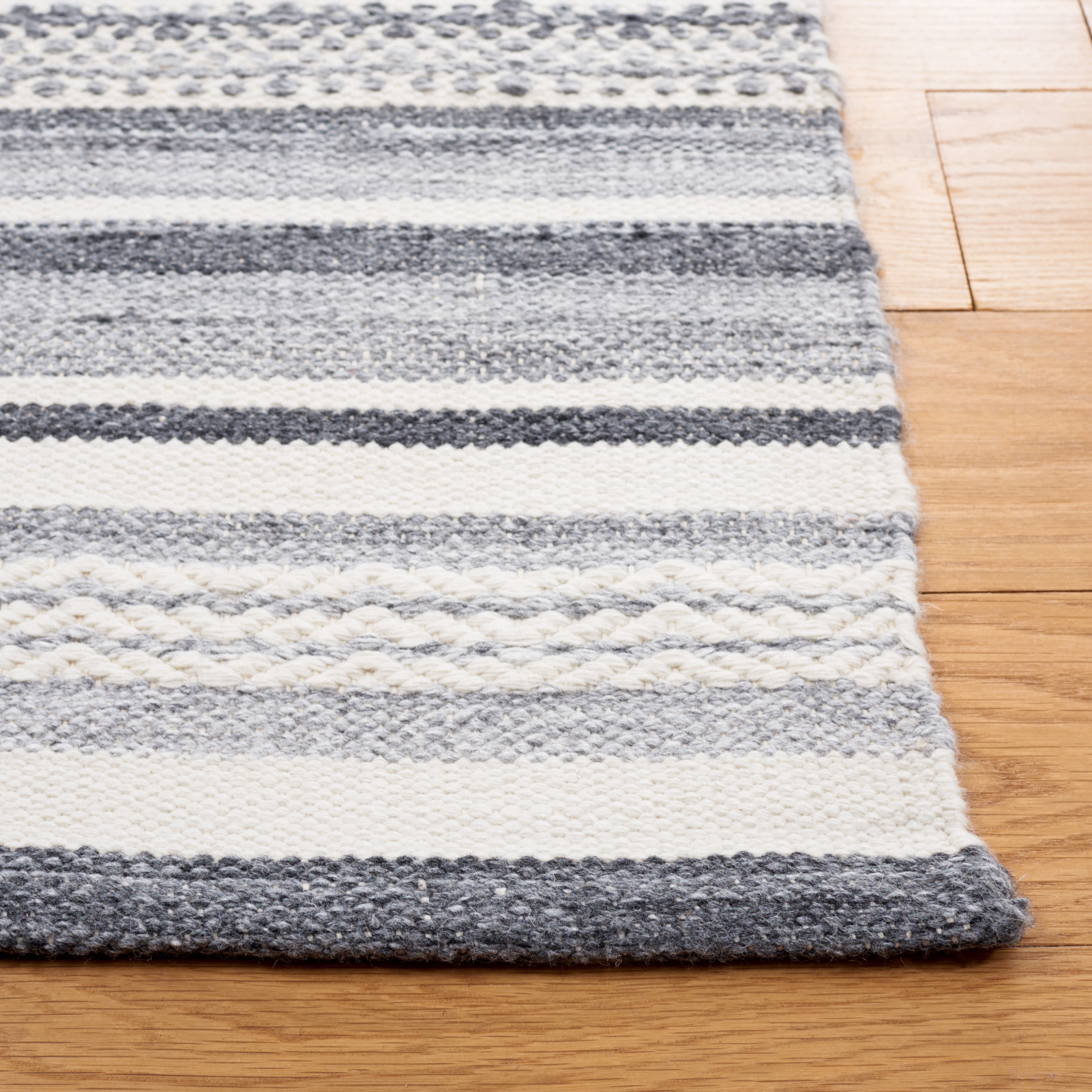 SAFAVIEH Striped Kilim Lagrange Striped Polyester Area Rug, Charcoal/Ivory, 5' x 8'