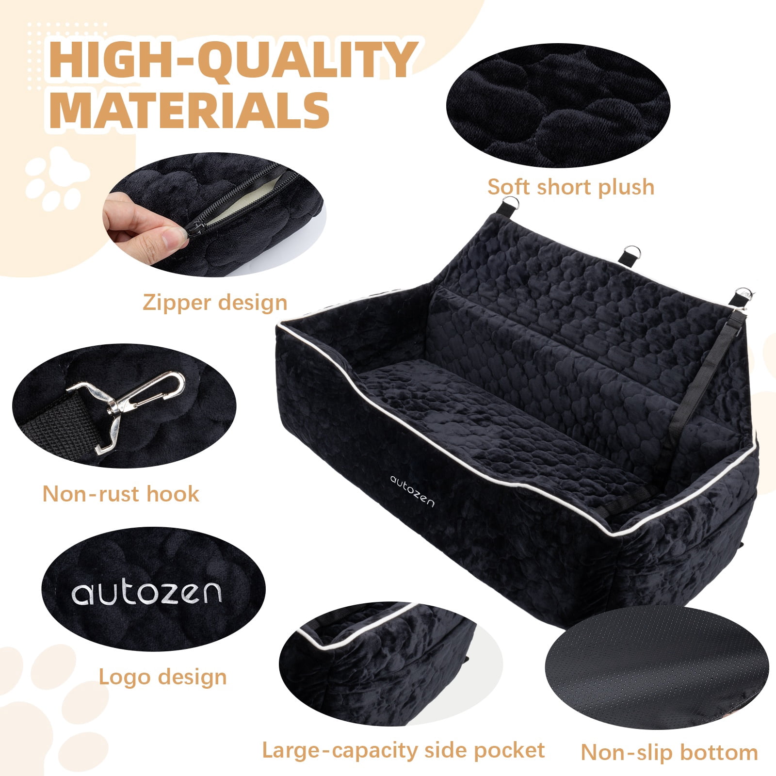 Dog Car Seat for Large Medium Small Dogs, Detachable Washable Dog Booster Seat Under 120lbs, Pet Car Seat Travel Bed with Storage Pockets and Dog Safety Belt